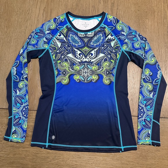 Athleta Other - Athleta Runaway Long Sleeve Paisley Athletic Top Size Medium Blue